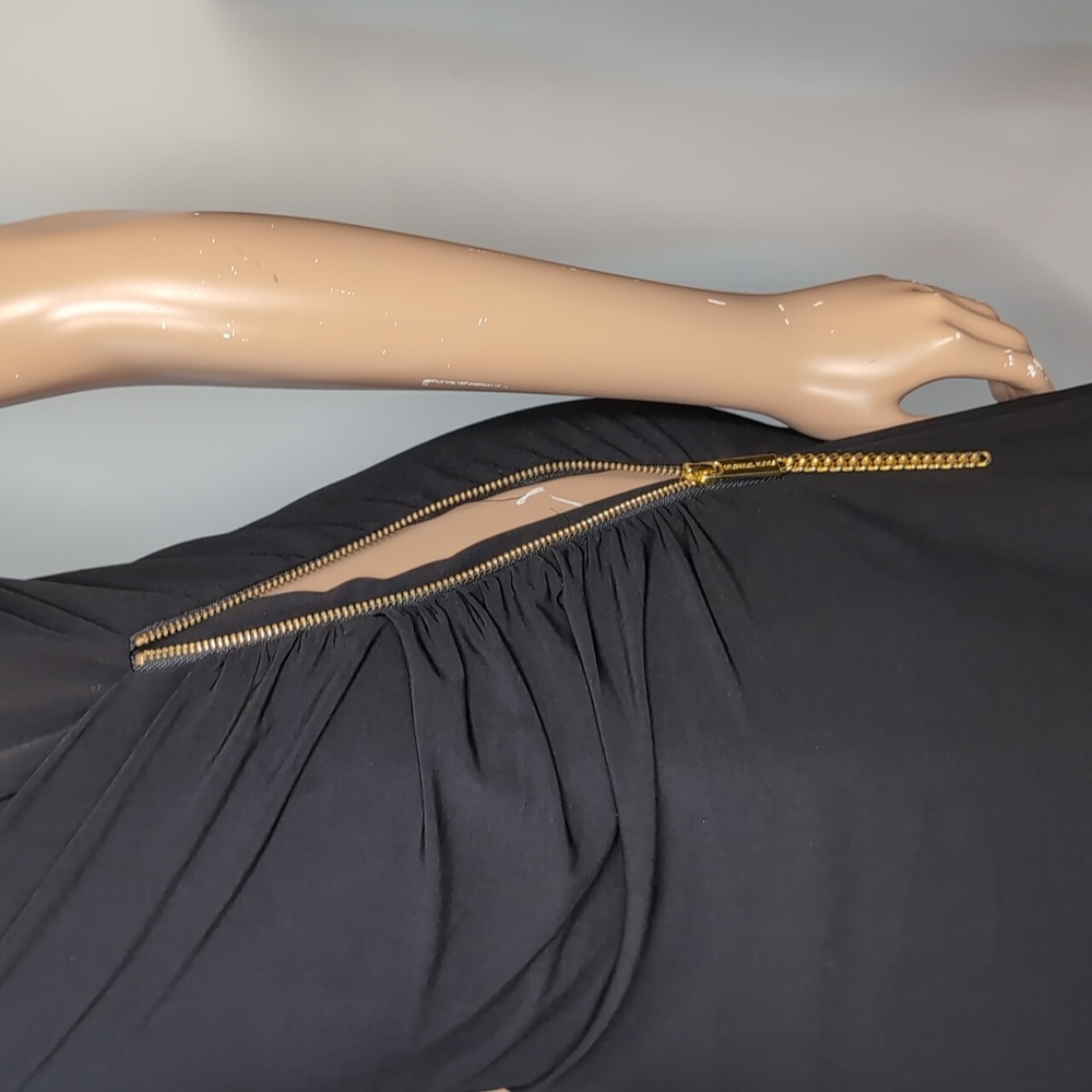 Michael Kors Asymmetric Midi Dress Gold Zipper Sleeveless Black Size Medium - Picture 7 of 12